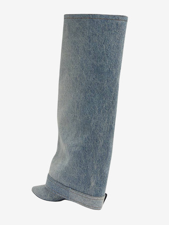 ブラックニーハイブーツ ポインテッドトゥ バックルディテール ハイヒールブーツ