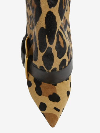 ブラックニーハイブーツ ポインテッドトゥ バックルディテール ハイヒールブーツ