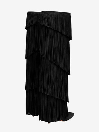 スエードニーハイブーツ レディース ポインテッドトゥ ハイヒール ニーハイブーツ タッセル付き