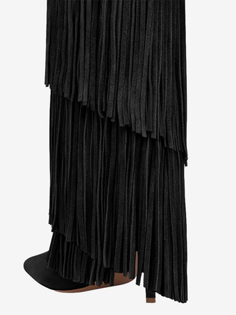 スエードニーハイブーツ レディース ポインテッドトゥ ハイヒール ニーハイブーツ タッセル付き