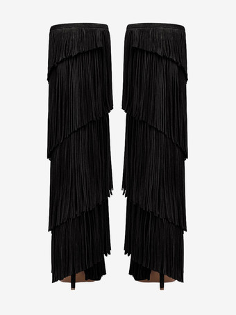 スエードニーハイブーツ レディース ポインテッドトゥ ハイヒール ニーハイブーツ タッセル付き