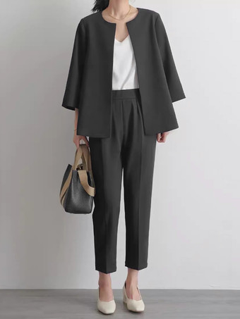 エレガント セットアップ ラウンドネック ディープアプリコット 半袖 無地 シンプル レディースファッション