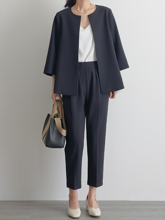 エレガント セットアップ ラウンドネック ディープアプリコット 半袖 無地 シンプル レディースファッション