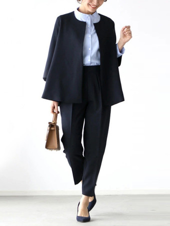 ダークネイビーエレガント セットアップ ラウンドネック ディープアプリコット 半袖 無地 シンプル レディースファッション