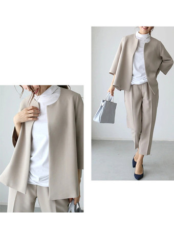 エレガント セットアップ ラウンドネック ディープアプリコット 半袖 無地 シンプル レディースファッション