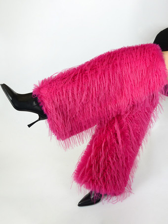 ローズレッドレディースニーウォーマーフェイクファーブーツカフス