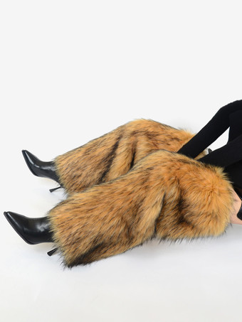 ブラウン レディースニーウォーマーフェイクファーブーツカフス