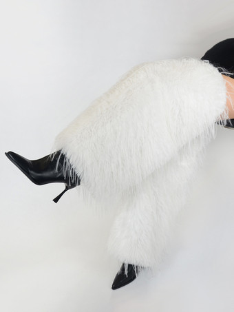 ホワイト レディースニーウォーマーフェイクファーブーツカフス