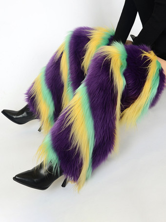 パープル レディースニーウォーマーフェイクファーブーツカフス