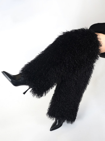 ブラック レディースニーウォーマーフェイクファーブーツカフス