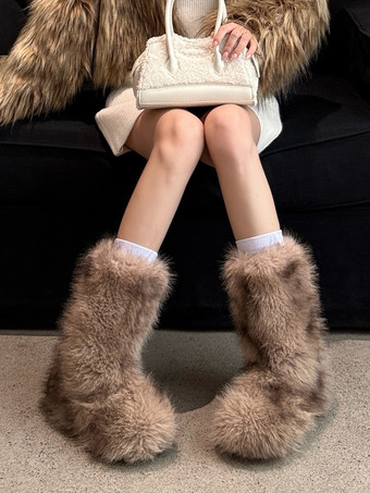 レディース アンクルブーツ フェイクファー ラウンドトゥ フラットブーティ