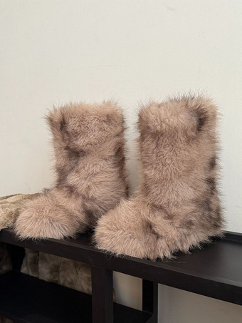 レディース アンクルブーツ フェイクファー ラウンドトゥ フラットブーティ