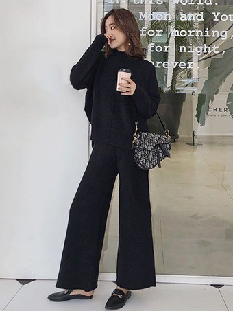 カジュアル セットアップ ハイネック ディープアプリコット 長袖 シンプル レディースファッション