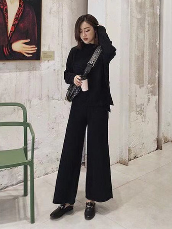 カジュアル セットアップ ハイネック ディープアプリコット 長袖 シンプル レディースファッション