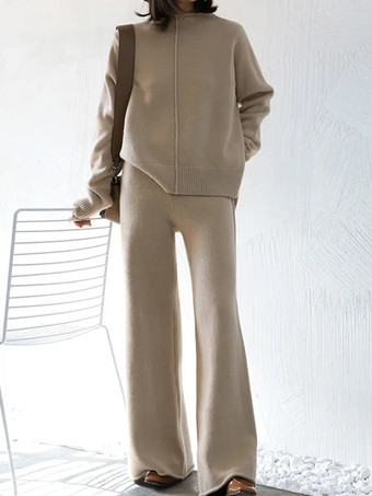 カジュアル セットアップ ハイネック ディープアプリコット 長袖 シンプル レディースファッション