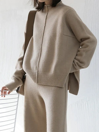 カジュアル セットアップ ハイネック ディープアプリコット 長袖 シンプル レディースファッション