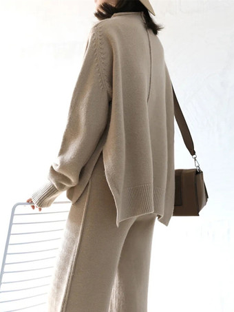 カジュアル セットアップ ハイネック ディープアプリコット 長袖 シンプル レディースファッション