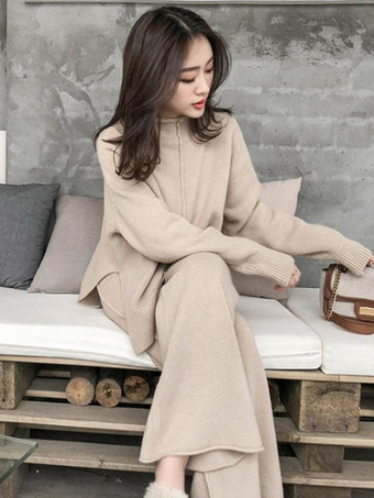 カジュアル セットアップ ハイネック ディープアプリコット 長袖 シンプル レディースファッション