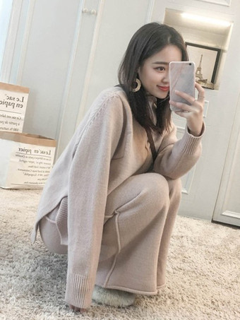 カジュアル セットアップ ハイネック ディープアプリコット 長袖 シンプル レディースファッション