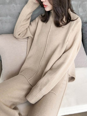 カジュアル セットアップ ハイネック ディープアプリコット 長袖 シンプル レディースファッション