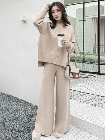 カジュアル セットアップ ハイネック ディープアプリコット 長袖 シンプル レディースファッション