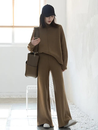 カジュアル セットアップ ハイネック ディープアプリコット 長袖 シンプル レディースファッション