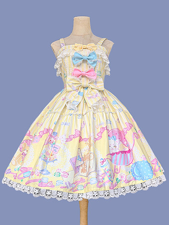 イエロースイートロリータドレス ノースリーブ リボン ジャンパー スイート おとぎ話風 イエロードレス