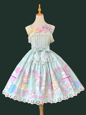 ミントグリーンスイートロリータドレス ノースリーブ リボン ジャンパー スイート おとぎ話風 イエロードレス