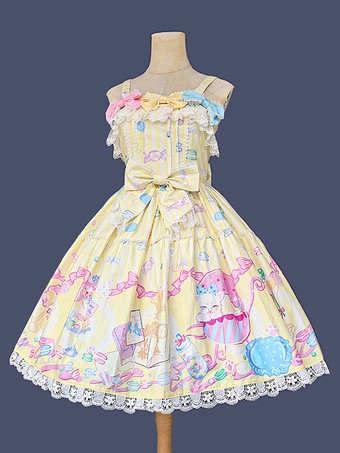 スイートロリータドレス ノースリーブ リボン ジャンパー スイート おとぎ話風 イエロードレス