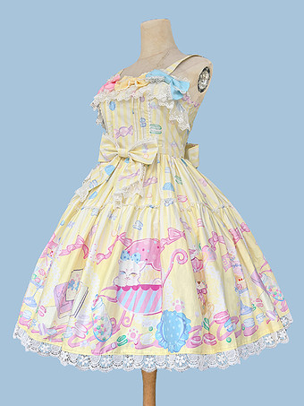 スイートロリータドレス ノースリーブ リボン ジャンパー スイート おとぎ話風 イエロードレス