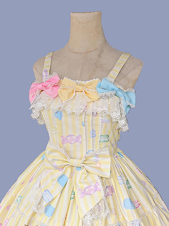 スイートロリータドレス ノースリーブ リボン ジャンパー スイート おとぎ話風 イエロードレス