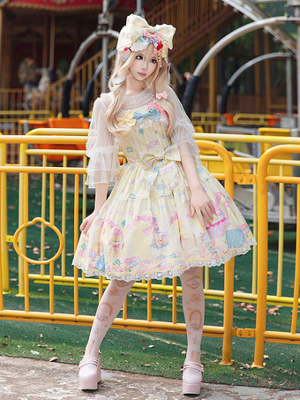 スイートロリータドレス ノースリーブ リボン ジャンパー スイート おとぎ話風 イエロードレス