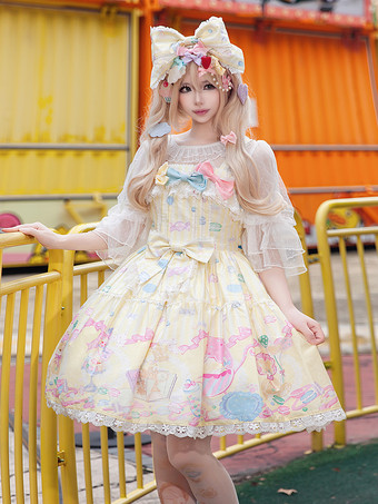 スイートロリータドレス ノースリーブ リボン ジャンパー スイート おとぎ話風 イエロードレス