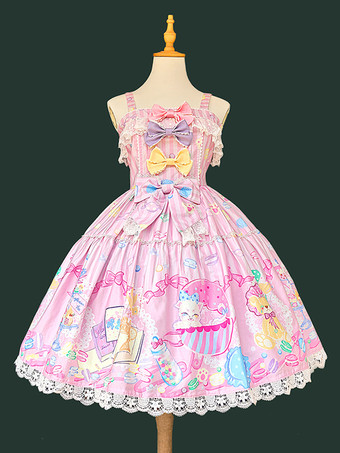 ピンクスイートロリータドレス ノースリーブ リボン ジャンパー スイート おとぎ話風 イエロードレス