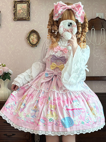 スイートロリータドレス ノースリーブ リボン ジャンパー スイート おとぎ話風 イエロードレス