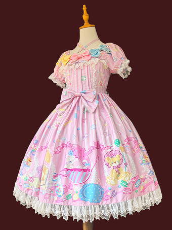 Süßes Lolita-Kleid ärmellos mit Schleifen süßes gelbes Märchenkleid