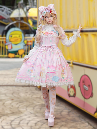 Süßes Lolita-Kleid ärmellos mit Schleifen süßes gelbes Märchenkleid