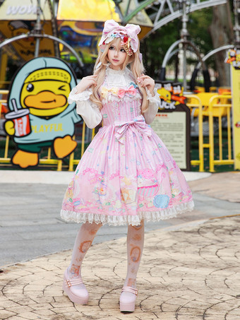 Süßes Lolita-Kleid ärmellos mit Schleifen süßes gelbes Märchenkleid