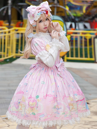 Süßes Lolita-Kleid ärmellos mit Schleifen süßes gelbes Märchenkleid