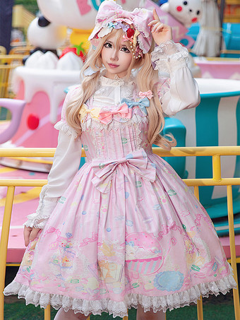 Süßes Lolita-Kleid ärmellos mit Schleifen süßes gelbes Märchenkleid