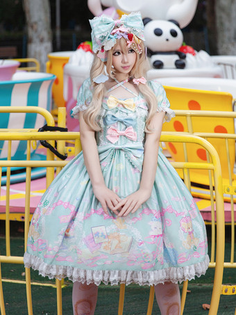 Süßes Lolita-Kleid ärmellos mit Schleifen süßes gelbes Märchenkleid