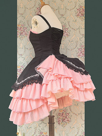 クラシックゴシックロリータドレス リボン ノースリーブ カラーブロック バーガンディ ジャンパードレス