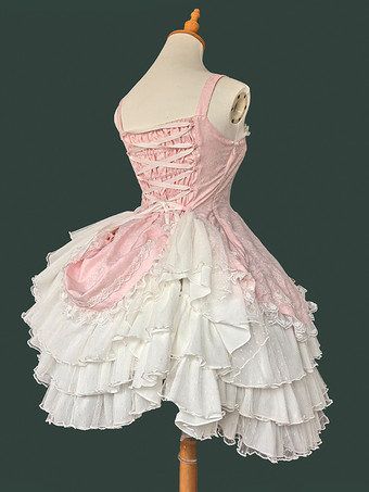 クラシックゴシックロリータドレス リボン ノースリーブ カラーブロック バーガンディ ジャンパードレス