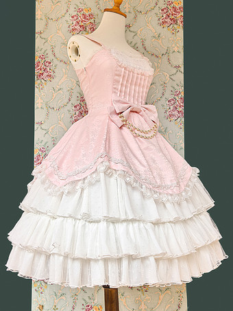 クラシックゴシックロリータドレス リボン ノースリーブ カラーブロック バーガンディ ジャンパードレス