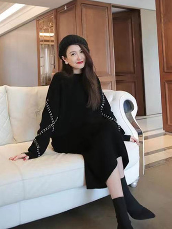 カジュアル セットアップ ラウンドネック カーキ 長袖 無地 シンプル レディースファッション