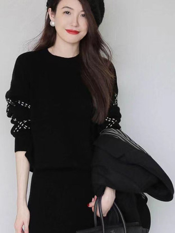 カジュアル セットアップ ラウンドネック カーキ 長袖 無地 シンプル レディースファッション