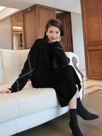 カジュアル セットアップ ラウンドネック カーキ 長袖 無地 シンプル レディースファッション