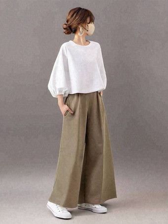 ご参考ください カジュアル セットアップ ラウンドネック 七分袖 ワイドレッグ 無地 シンプル レディースファッション