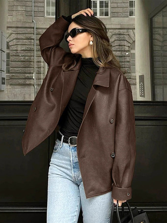 フェイクレザー リラックスフィット レトロジャケット レディース 2025