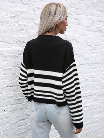 ストライプ柄クロップド丈ニットセーター（レディース）2025